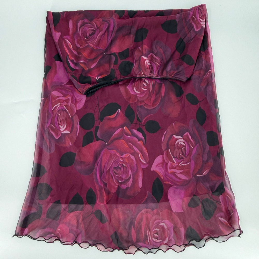 Worthington Maxi Skirt Floral Rose 90s Y2K Women Sz 12T Burgundy Red Black Long